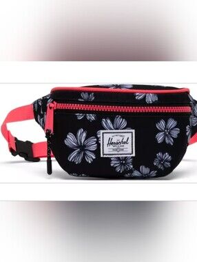 Herschel Floral Waist Bag in Black with Pink Trim